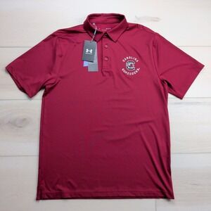 NEW Under Armour South Carolina Gamecocks T2 Golf Polo Shirt Mens M Red Loose